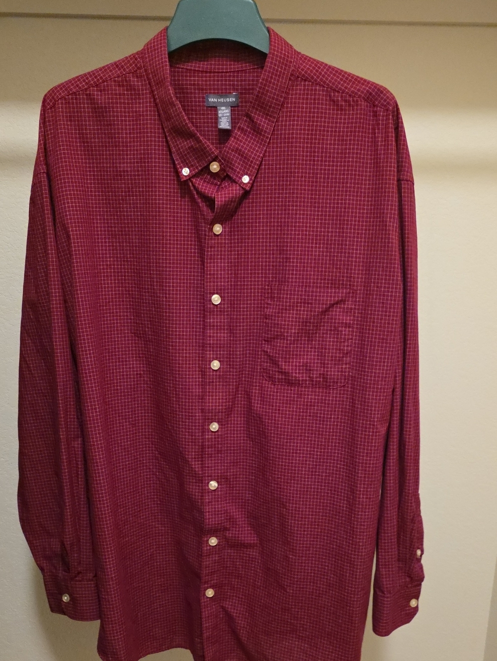 Van Heusen Men's Red Check Button-Down Shirt Plus Size